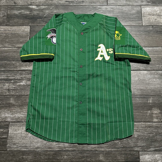 VTG 80s STARTER OALAND ATHLETICS A'S GREEN PINSTRIPE BASEBALL JERSEY SZ XL Yesterday's Fits Clothing Fashion Vintage Streetwear Fashion Item