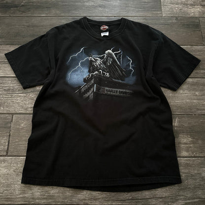 HARLEY-DAVIDSON MOTORCYCLES SARATOSA FL EAGLE LIGHTNING GATOR T-SHIRT SZ L Yesterday's Fits Clothing Fashion Vintage Streetwear Fashion Item