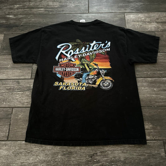 HARLEY-DAVIDSON MOTORCYCLES SARATOSA FL EAGLE LIGHTNING GATOR T-SHIRT SZ L Yesterday's Fits Clothing Fashion Vintage Streetwear Fashion Item