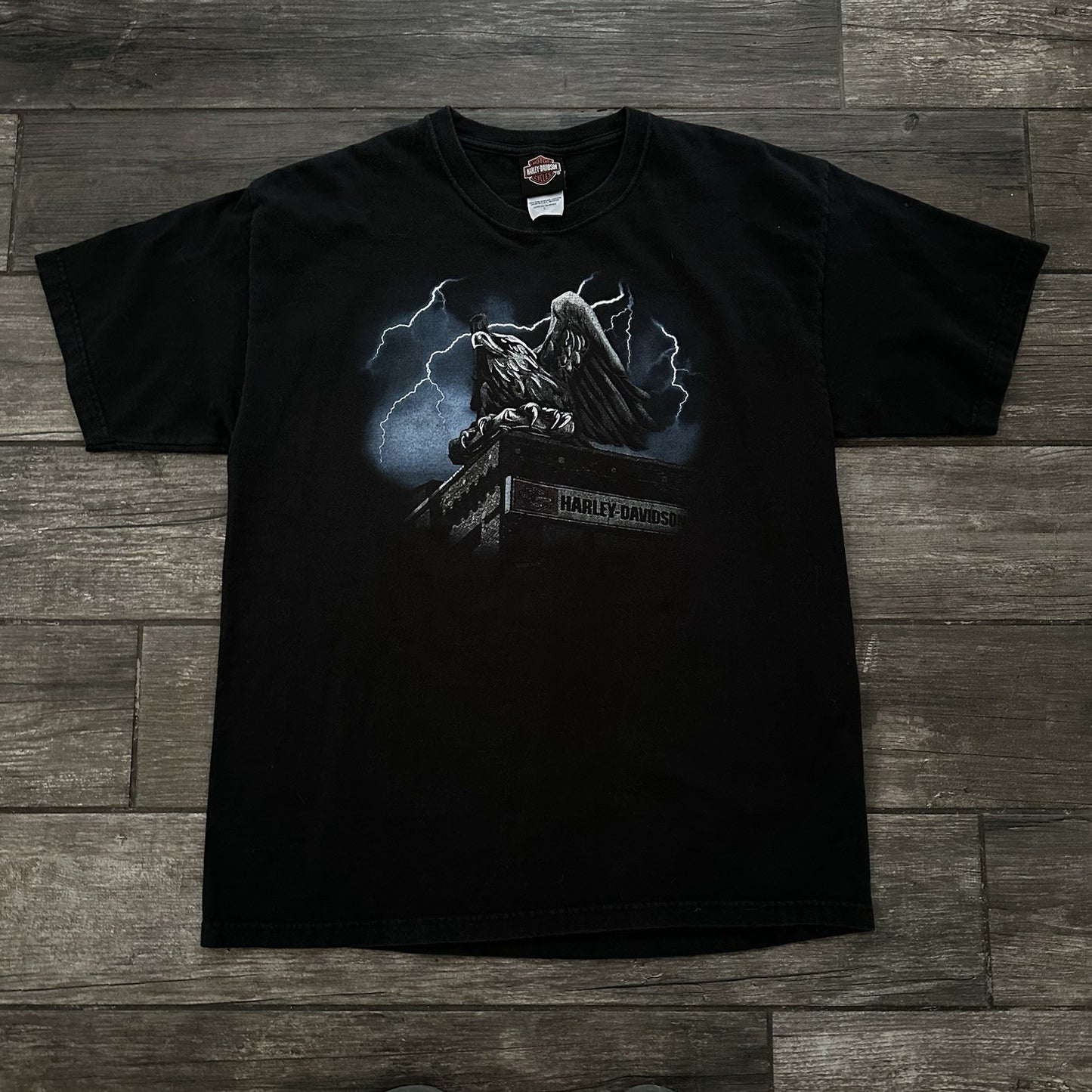 HARLEY-DAVIDSON MOTORCYCLES SARATOSA FL EAGLE LIGHTNING GATOR T-SHIRT SZ L Yesterday's Fits Clothing Fashion Vintage Streetwear Fashion Item