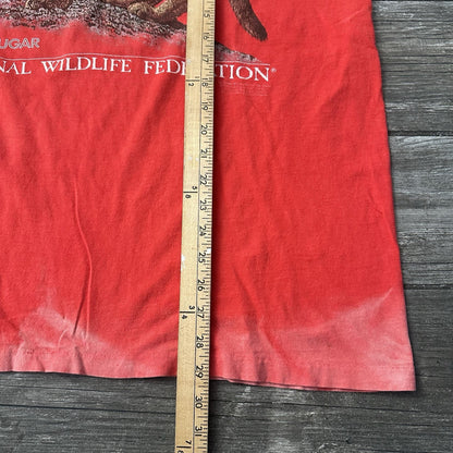 VTG COUGAR NATIONAL WILDLIFE FEDERATION 2XL FADED DISTRESSED T-SHIRT TEE RED Yesterday's Fits Clothing Fashion Vintage Streetwear Fashion Item