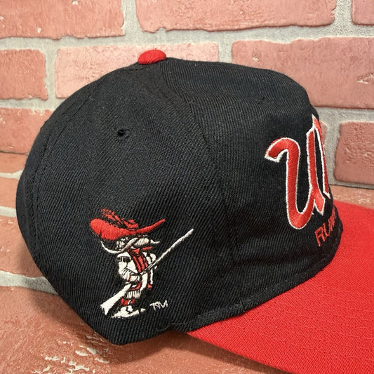 VTG SPORTS SPECIALTIES UNLV RUNNIN REBELS SCRIPT SNAPBACK RED BLACK DOME ADJUST Yesterday's Fits Clothing Fashion Vintage Streetwear Fashion Item