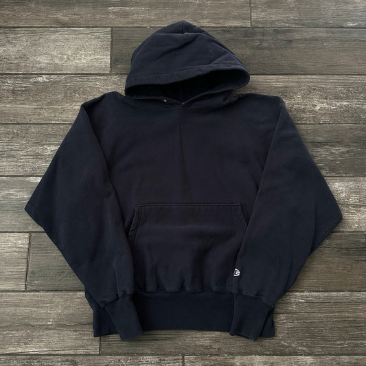 VTG 90'S CHAMPION REVERSE WEAVE NAVY BLUE PULLOVER HOODIE SWEATSHIRT SZ L HEAVY Yesterday's Fits Clothing Fashion Vintage Streetwear Fashion Item