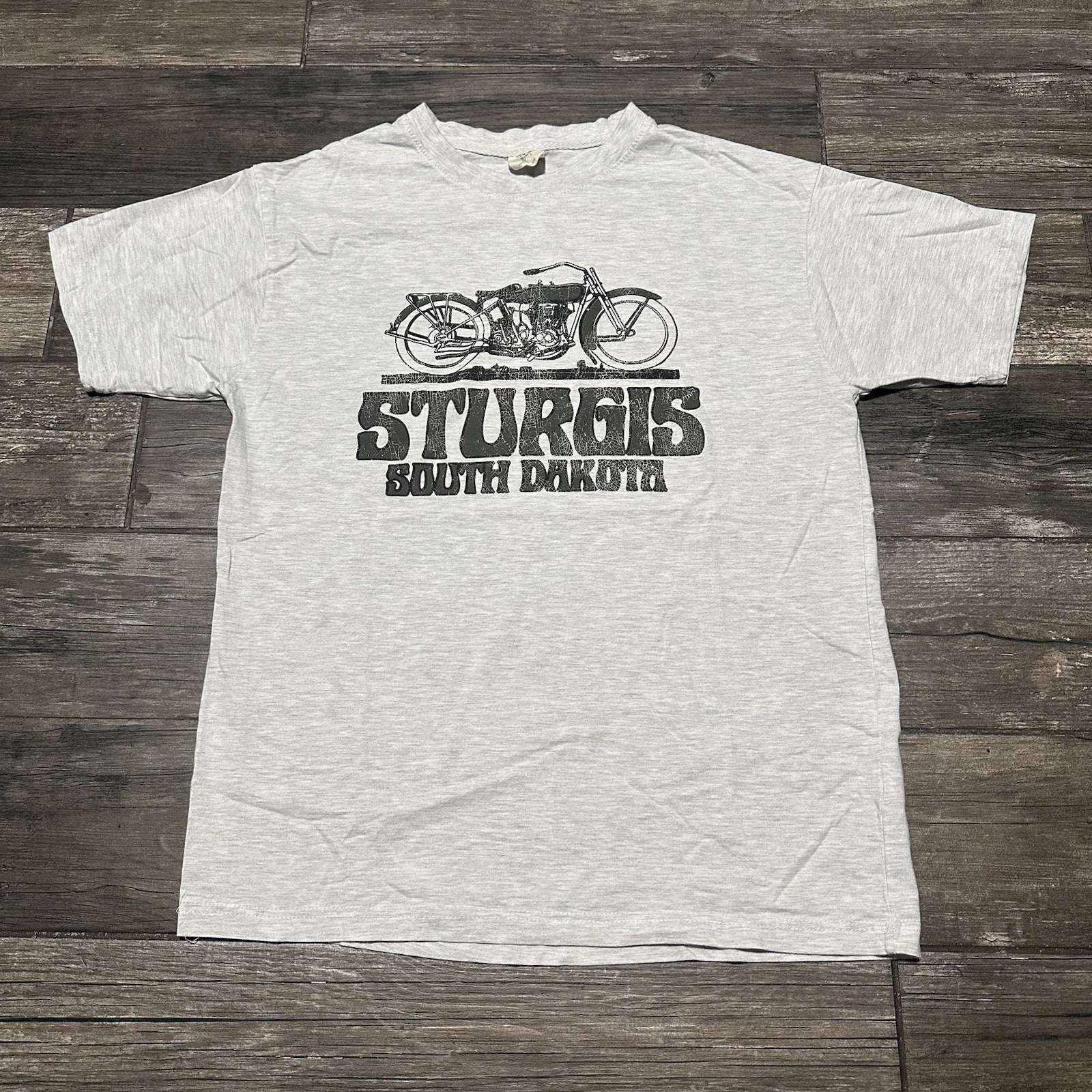 VTG 90s STURGIS MOTORCYCLE RALLY GREY T-SHIRT SHORT SLEEVE SOUTH DAKOTA SZ L Yesterday's Fits Clothing Fashion Vintage Streetwear Fashion Item