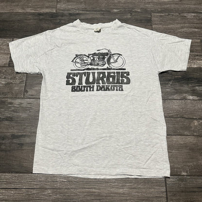VTG 90s STURGIS MOTORCYCLE RALLY GREY T-SHIRT SHORT SLEEVE SOUTH DAKOTA SZ L Yesterday's Fits Clothing Fashion Vintage Streetwear Fashion Item