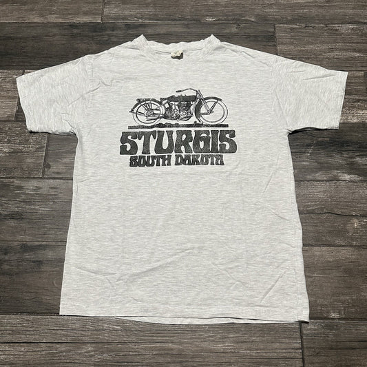 VTG 90s STURGIS MOTORCYCLE RALLY GREY T-SHIRT SHORT SLEEVE SOUTH DAKOTA SZ L Yesterday's Fits Clothing Fashion Vintage Streetwear Fashion Item