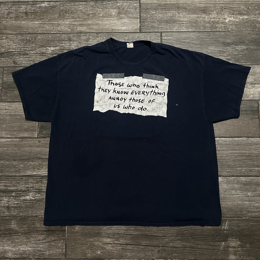 Y2K THOSE WHO THINK ANNOY US PARODY T-SHIRT NAVY BLUE FADED 3XL SHORT SLEEVE Yesterday's Fits Clothing Fashion Vintage Streetwear Fashion Item