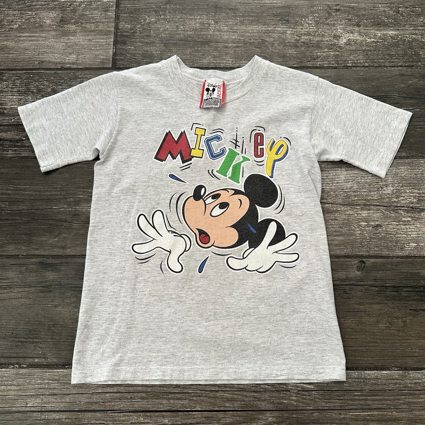 VTG DISNEY MICKEY MOUSE GREY GRAPHIC T-SHIRT USA MADE DISNEYLAND YOUTH M 10-12 Yesterday's Fits Clothing Fashion Vintage Streetwear Fashion Item