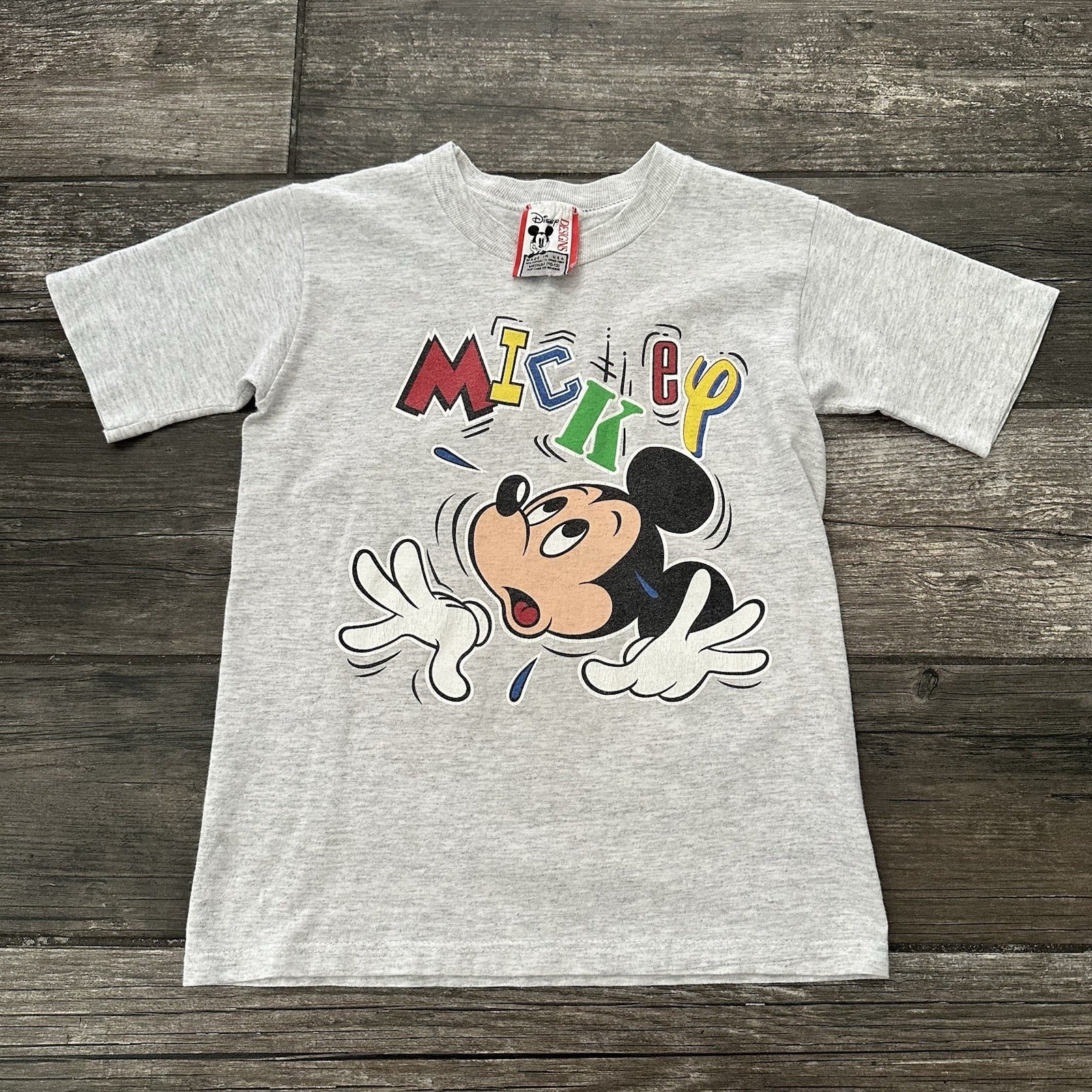 VTG DISNEY MICKEY MOUSE GREY GRAPHIC T-SHIRT USA MADE DISNEYLAND YOUTH M 10-12 Yesterday's Fits Clothing Fashion Vintage Streetwear Fashion Item
