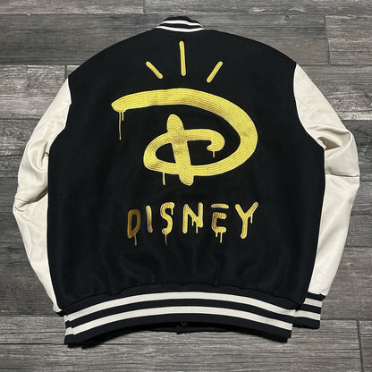 H&M DISNEY 100 YEARS OF WONDER VARISTY BOMBER JACKET M CHARACTERS BLACK WHITE Yesterday's Fits Clothing Fashion Vintage Streetwear Fashion Item