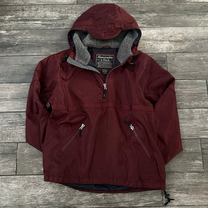 VTG ABERCROMBIE & FITCH ANORAK MAROON SHERPA HOOD JACKET SZ S OVERSIZED 1/4 ZIP Yesterday's Fits Clothing Fashion Vintage Streetwear Fashion Item