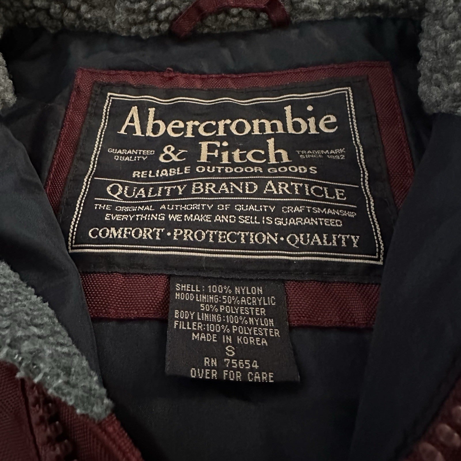 VTG ABERCROMBIE & FITCH ANORAK MAROON SHERPA HOOD JACKET SZ S OVERSIZED 1/4 ZIP Yesterday's Fits Clothing Fashion Vintage Streetwear Fashion Item