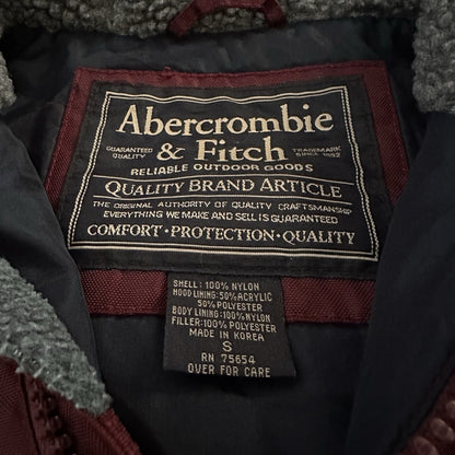 VTG ABERCROMBIE & FITCH ANORAK MAROON SHERPA HOOD JACKET SZ S OVERSIZED 1/4 ZIP Yesterday's Fits Clothing Fashion Vintage Streetwear Fashion Item