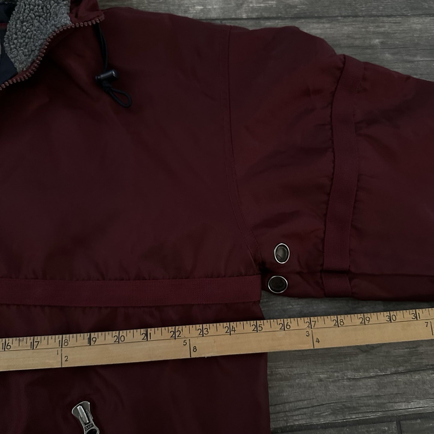 VTG ABERCROMBIE & FITCH ANORAK MAROON SHERPA HOOD JACKET SZ S OVERSIZED 1/4 ZIP Yesterday's Fits Clothing Fashion Vintage Streetwear Fashion Item