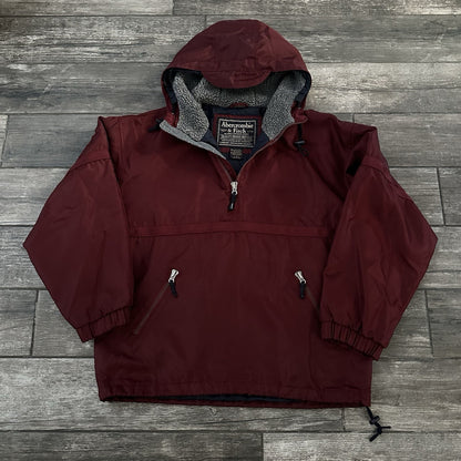 VTG ABERCROMBIE & FITCH ANORAK MAROON SHERPA HOOD JACKET SZ S OVERSIZED 1/4 ZIP Yesterday's Fits Clothing Fashion Vintage Streetwear Fashion Item