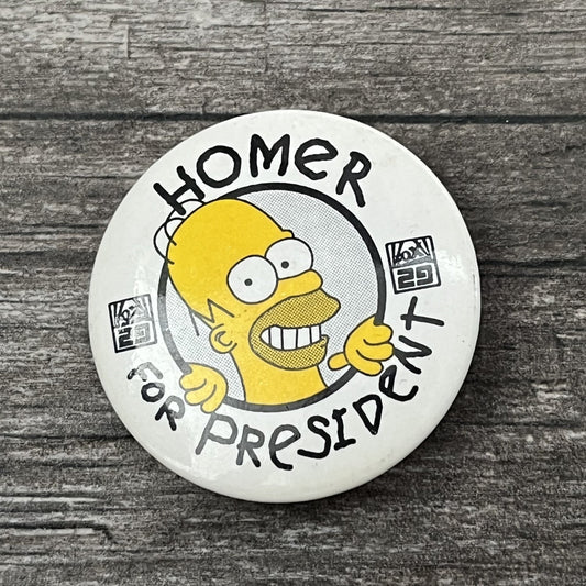 VTG THE SIMPSONS HOMER FOR PRESIDENT BUTTON PIN TV CARTOON PROMO PIN Yesterday's Fits Clothing Fashion Vintage Streetwear Fashion Item
