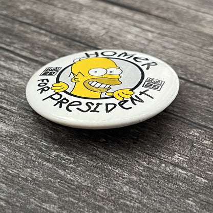 VTG THE SIMPSONS HOMER FOR PRESIDENT BUTTON PIN TV CARTOON PROMO PIN Yesterday's Fits Clothing Fashion Vintage Streetwear Fashion Item