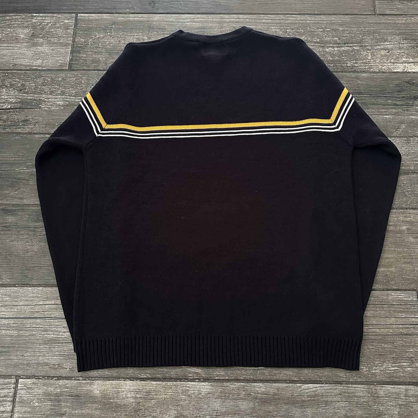 Y2K POINT ZERO BLUE YELLOW PIPES ACRYLIC SWEATER SWEATSHIRT SZ L SURF SKATE Yesterday's Fits Clothing Fashion Vintage Streetwear Fashion Item