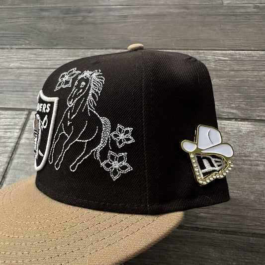 NEW ERA LAS VEGAS RAIDERS FITTED 7 5/8 FOOTBALL BLACK TAN HORSE COWBOY HAT PIN Yesterday's Fits Clothing Fashion Vintage Streetwear Fashion Item