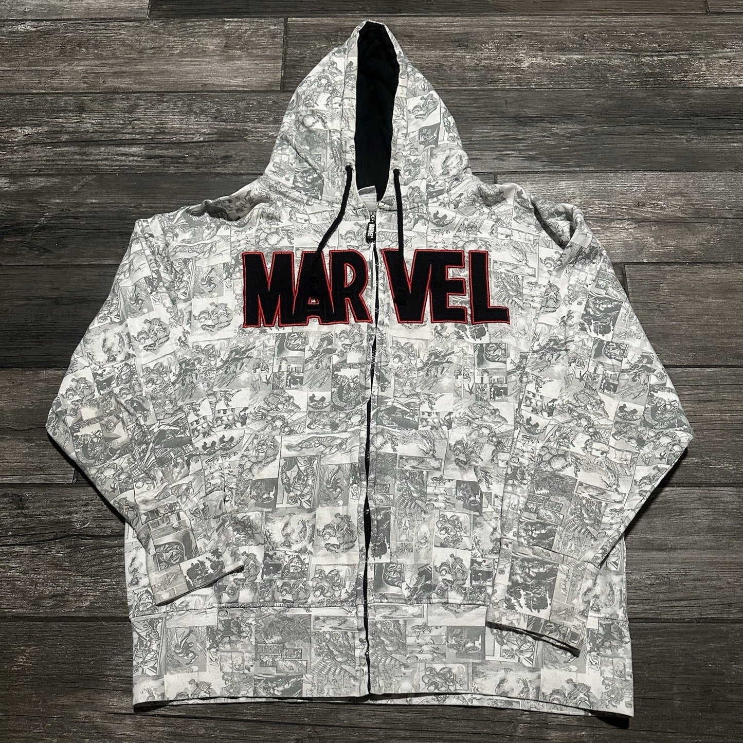 Y2K MARVEL UNIVERSAL STUDIOS AOP ALL OVER PRINT HOODIE ZIP UP SWEATSHIRT SZ L Yesterday's Fits Clothing Fashion Vintage Streetwear Fashion Item