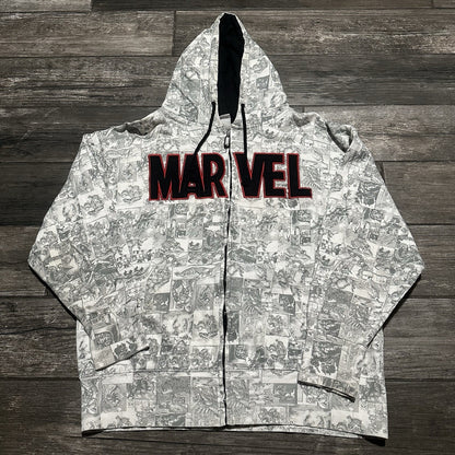 Y2K MARVEL UNIVERSAL STUDIOS AOP ALL OVER PRINT HOODIE ZIP UP SWEATSHIRT SZ L Yesterday's Fits Clothing Fashion Vintage Streetwear Fashion Item