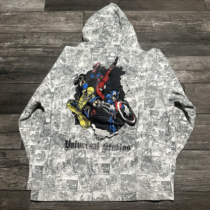 Y2K MARVEL UNIVERSAL STUDIOS AOP ALL OVER PRINT HOODIE ZIP UP SWEATSHIRT SZ L Yesterday's Fits Clothing Fashion Vintage Streetwear Fashion Item
