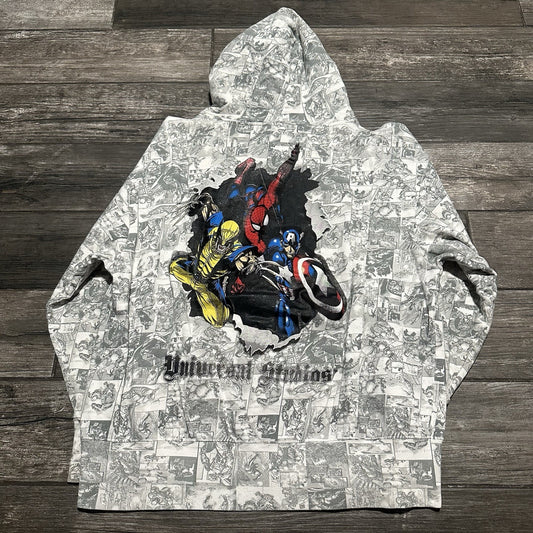 Y2K MARVEL UNIVERSAL STUDIOS AOP ALL OVER PRINT HOODIE ZIP UP SWEATSHIRT SZ L Yesterday's Fits Clothing Fashion Vintage Streetwear Fashion Item