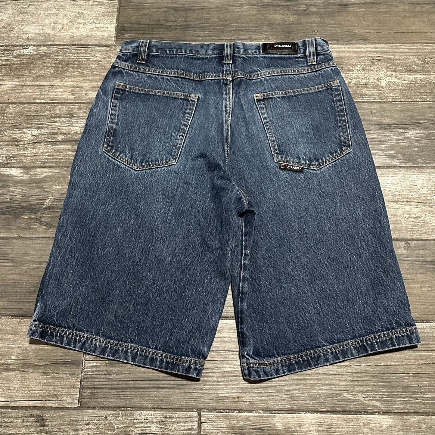 VTG Y2K FUBU COLLECTION BLUE DENIM BAGGY JEAN SHORTS JORTS WIDE LEG SZ 38 Yesterday's Fits Clothing Fashion Vintage Streetwear Fashion Item
