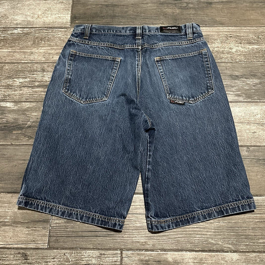 VTG Y2K FUBU COLLECTION BLUE DENIM BAGGY JEAN SHORTS JORTS WIDE LEG SZ 38 Yesterday's Fits Clothing Fashion Vintage Streetwear Fashion Item