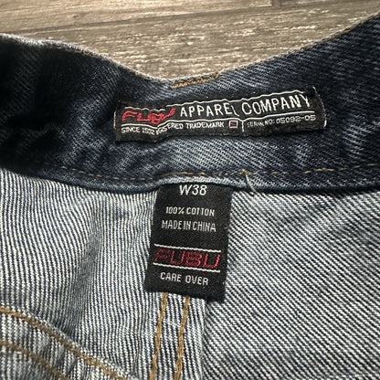 VTG Y2K FUBU COLLECTION BLUE DENIM BAGGY JEAN SHORTS JORTS WIDE LEG SZ 38 Yesterday's Fits Clothing Fashion Vintage Streetwear Fashion Item