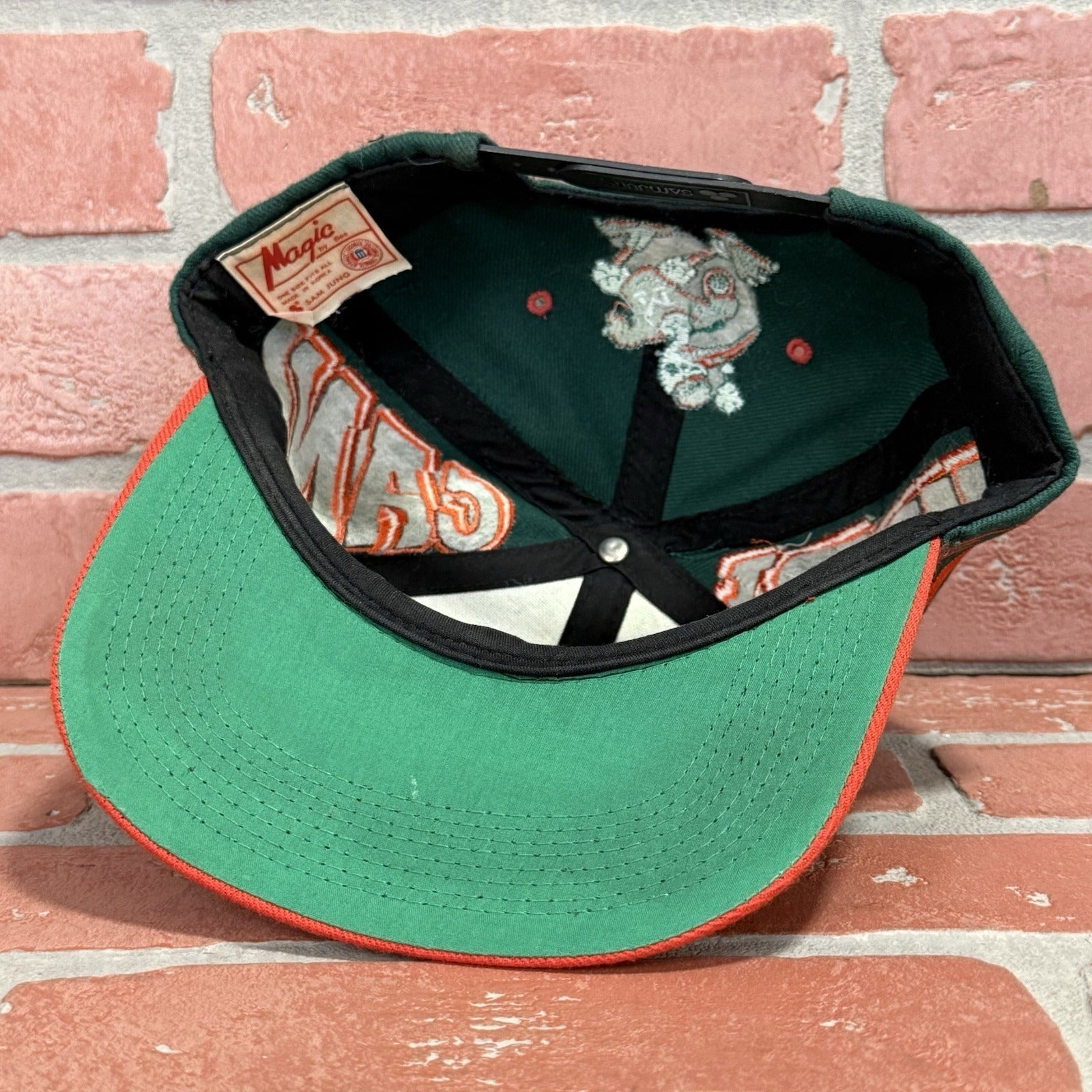 VTG 90s MIAMI HURRICANES METAL PLATE GREEN ORANGE SNAPBACK HAT MAGIC BY BEE Yesterday's Fits Clothing Fashion Vintage Streetwear Fashion Item