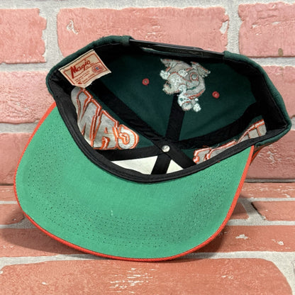 VTG 90s MIAMI HURRICANES METAL PLATE GREEN ORANGE SNAPBACK HAT MAGIC BY BEE Yesterday's Fits Clothing Fashion Vintage Streetwear Fashion Item