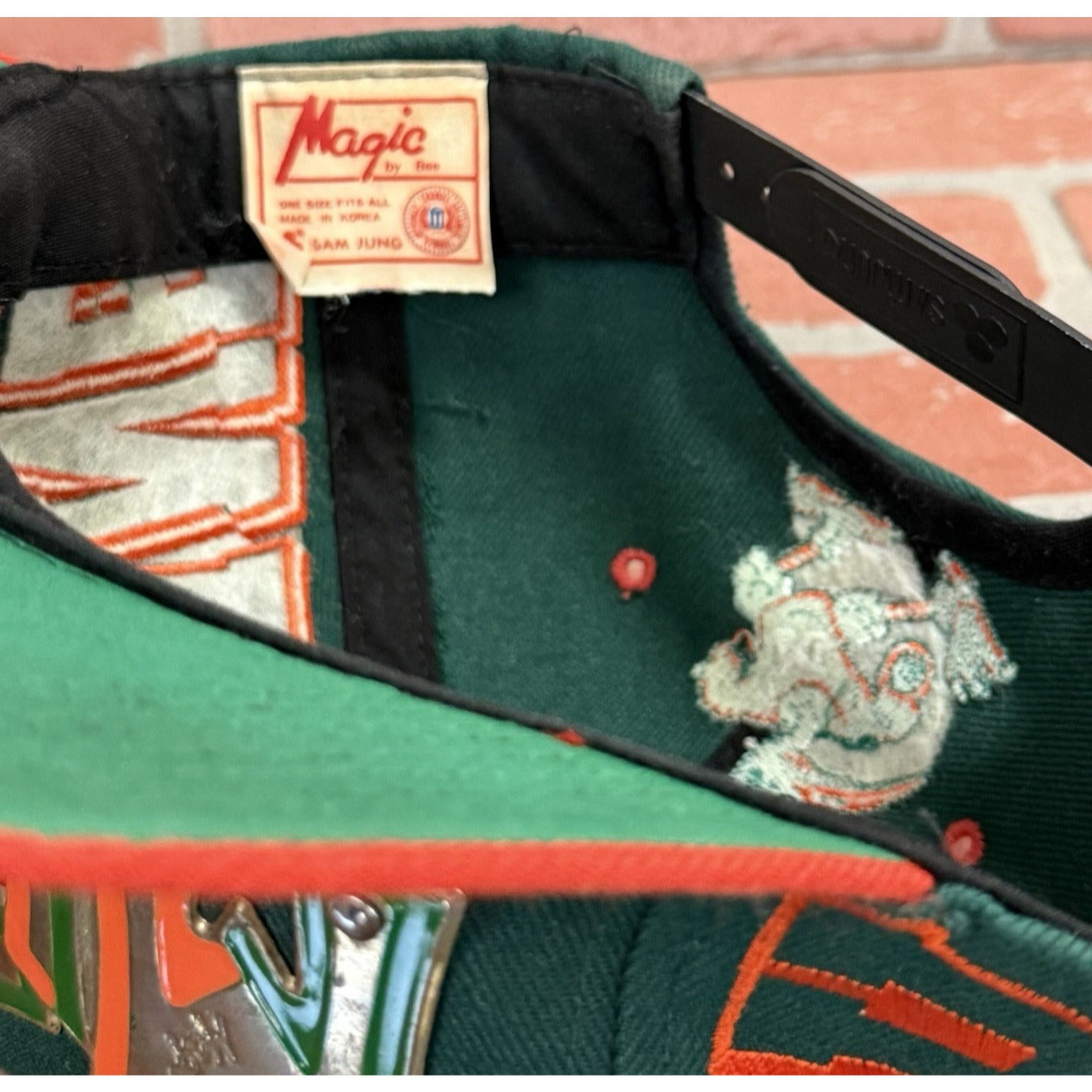 VTG 90s MIAMI HURRICANES METAL PLATE GREEN ORANGE SNAPBACK HAT MAGIC BY BEE Yesterday's Fits Clothing Fashion Vintage Streetwear Fashion Item