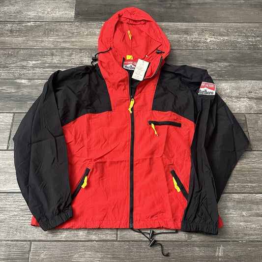 NWT VTG MARLBORO FULL ZIP WINDBREAKER JACKET RED BLACK PROMO HOODED SZ L NEW Yesterday's Fits Clothing Fashion Vintage Streetwear Fashion Item