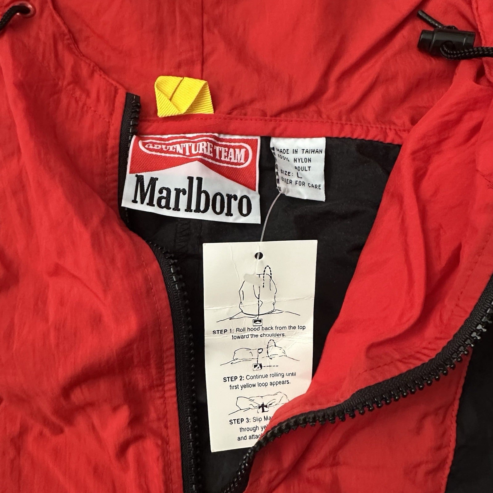 NWT VTG MARLBORO FULL ZIP WINDBREAKER JACKET RED BLACK PROMO HOODED SZ L NEW Yesterday's Fits Clothing Fashion Vintage Streetwear Fashion Item