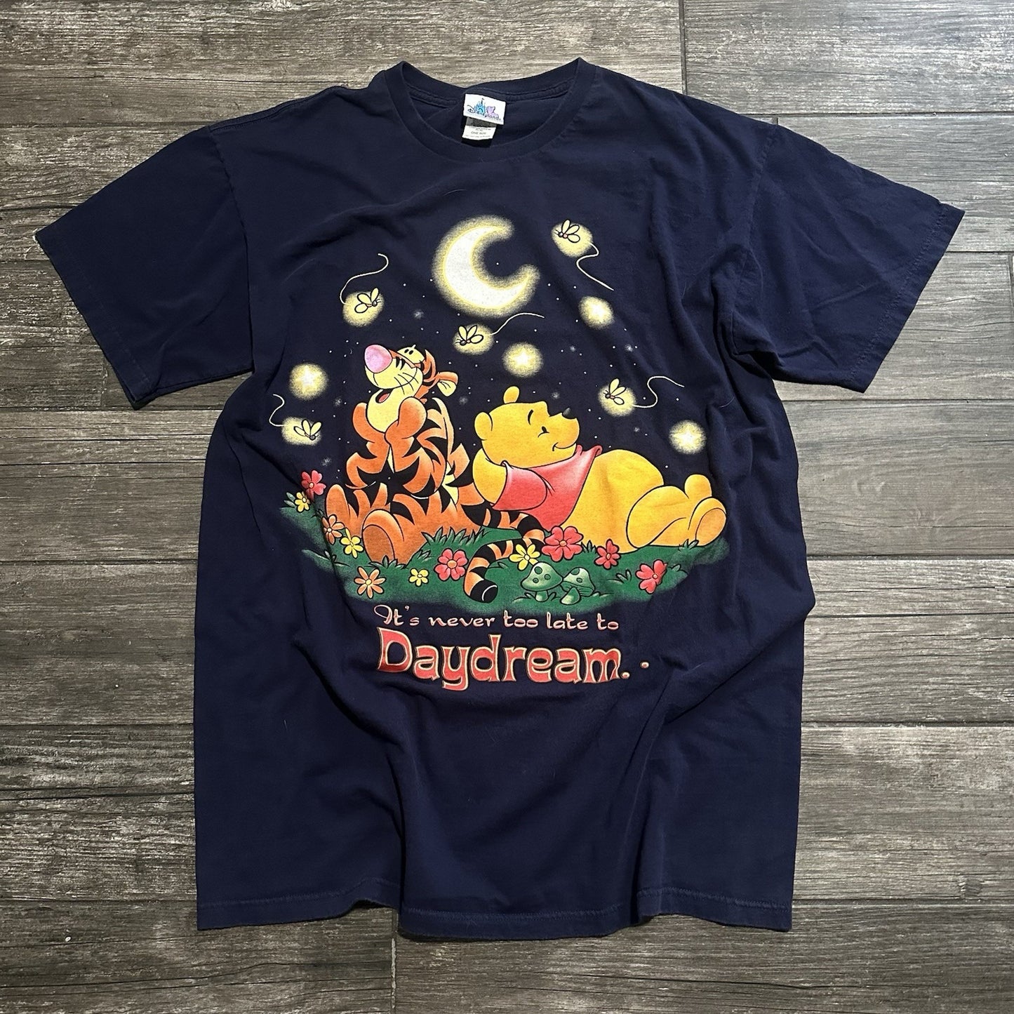 VTG DISNEY WINNIE THE POOH TIGGER BLUE NEVER TOO LATE TO DAYDREAM SHIRT XL LONG Yesterday's Fits Clothing Fashion Vintage Streetwear Fashion Item