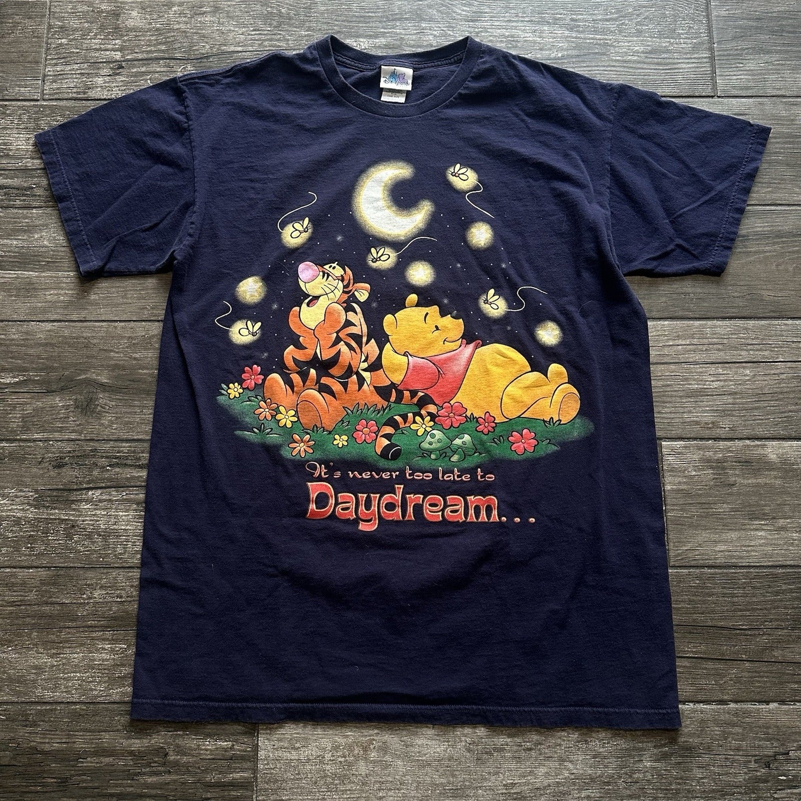VTG DISNEY WINNIE THE POOH TIGGER BLUE NEVER TOO LATE TO DAYDREAM SHIRT XL LONG Yesterday's Fits Clothing Fashion Vintage Streetwear Fashion Item