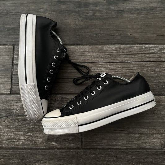 CONVERSE CHUCK TAYLOR ALL STAR LEATHER PLATFORM BLACK WHITE SNEAKERS WMNS 10.5 Yesterday's Fits Clothing Fashion Vintage Streetwear Fashion Item