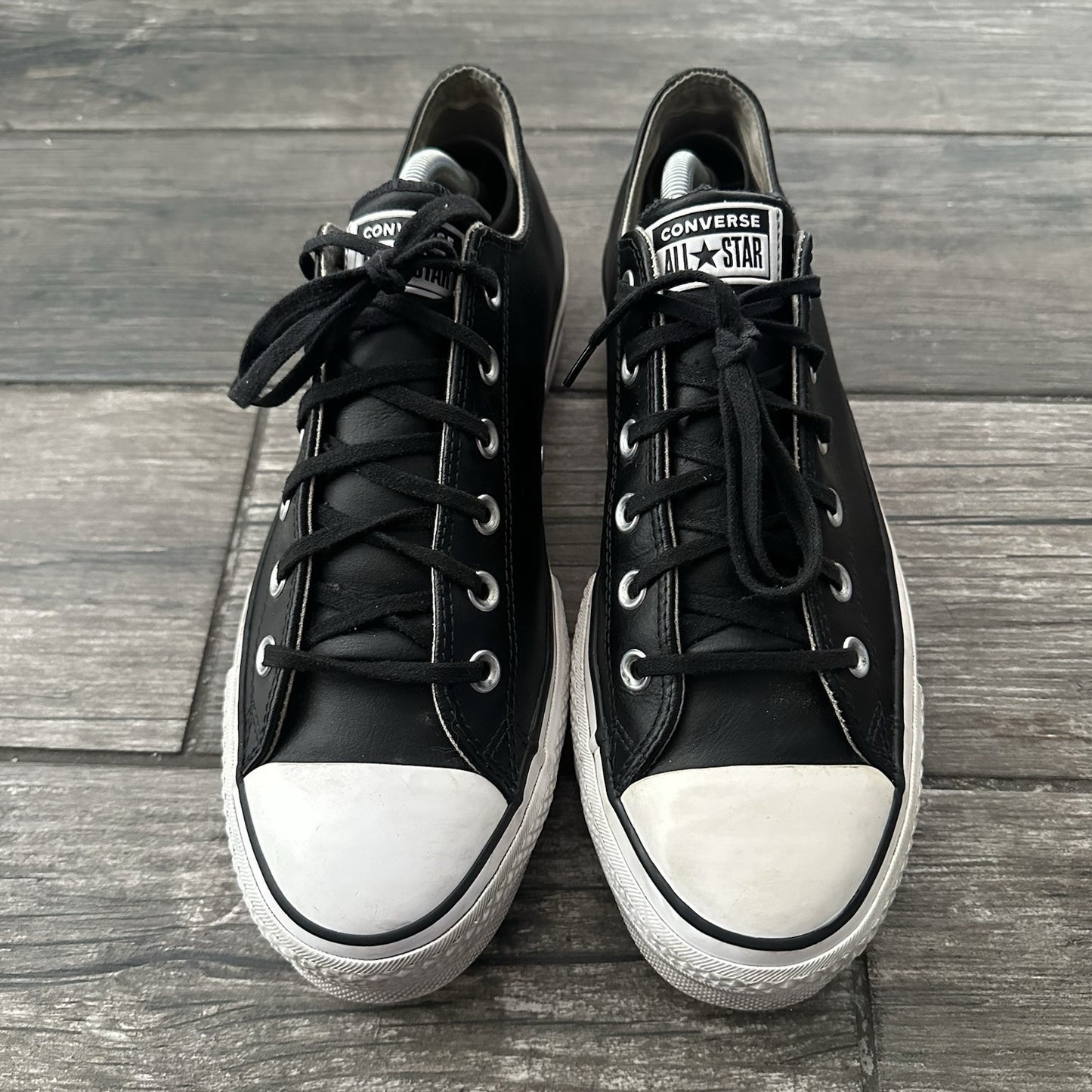 CONVERSE CHUCK TAYLOR ALL STAR LEATHER PLATFORM BLACK WHITE SNEAKERS WMNS 10.5