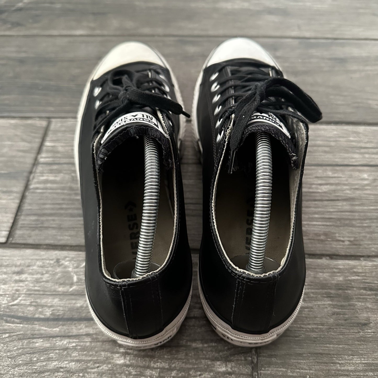 CONVERSE CHUCK TAYLOR ALL STAR LEATHER PLATFORM BLACK WHITE SNEAKERS WMNS 10.5