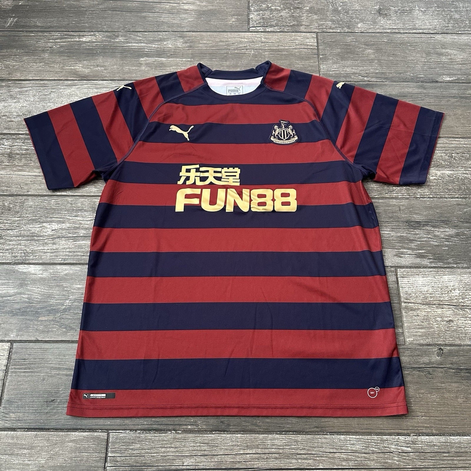 2018-19 PUMA NEWCASTLE UNITED FUN88 STRIPED RED BLUE SOCCER JERSEY SHIRT 2XL Yesterday's Fits Clothing Fashion Vintage Streetwear Fashion Item