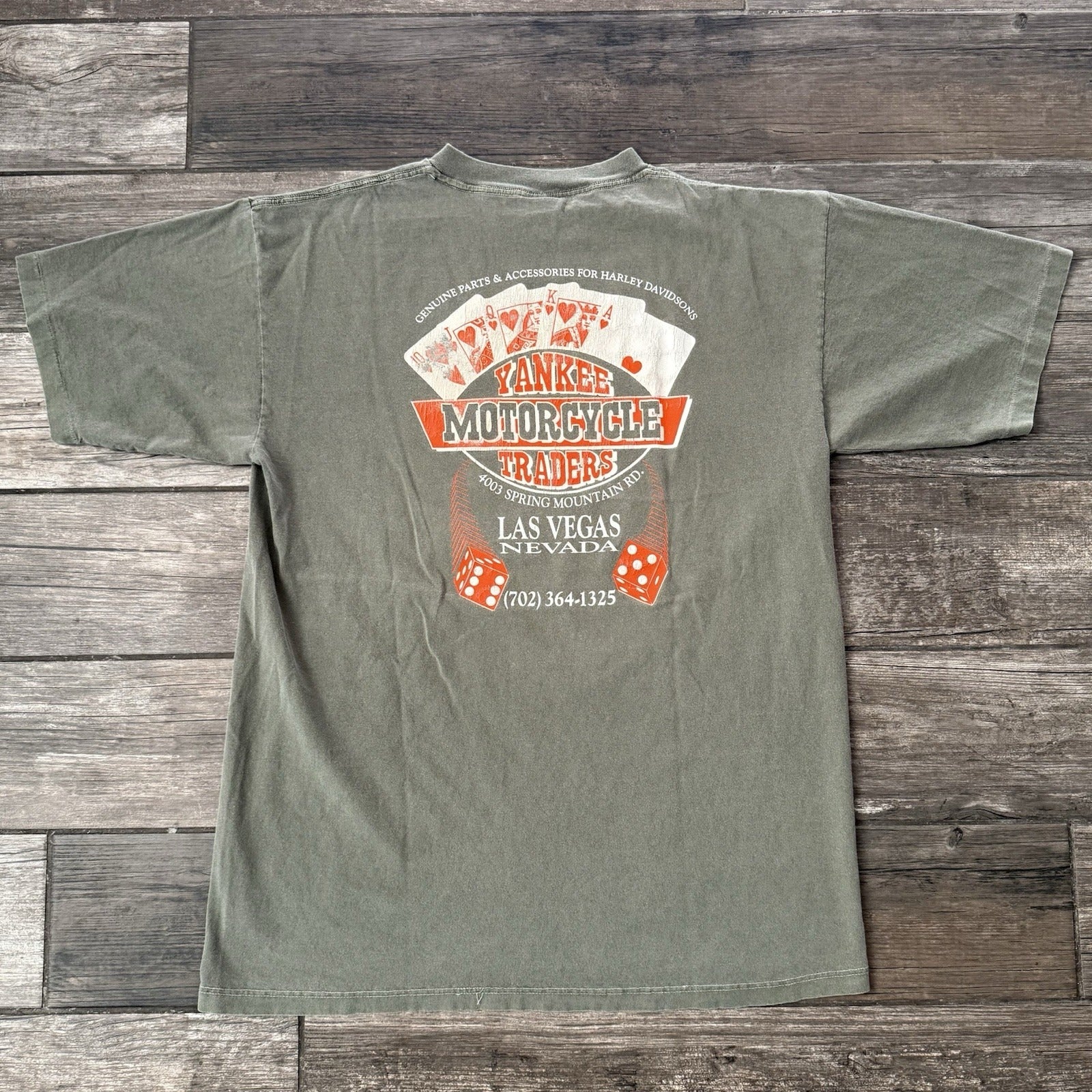 VTG 90'S HARLEY-DAVIDSON MOTORCYCLES SPIRIT LAS VEGAS GREEN FADED T-SHIRT SZ L Yesterday's Fits Clothing Fashion Vintage Streetwear Fashion Item