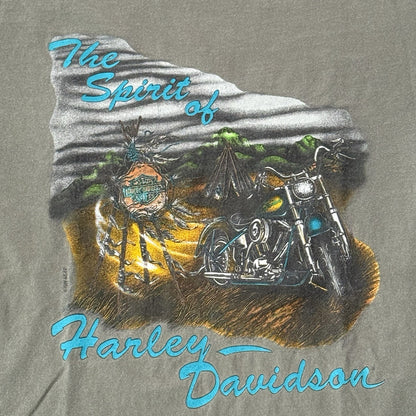 VTG 90'S HARLEY-DAVIDSON MOTORCYCLES SPIRIT LAS VEGAS GREEN FADED T-SHIRT SZ L Yesterday's Fits Clothing Fashion Vintage Streetwear Fashion Item